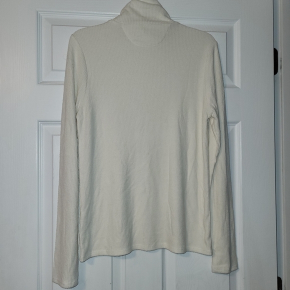 Faherty Ribbed Turtleneck Shirt Women's Size XL Egret 90s Minimalist - Picture 2 of 9